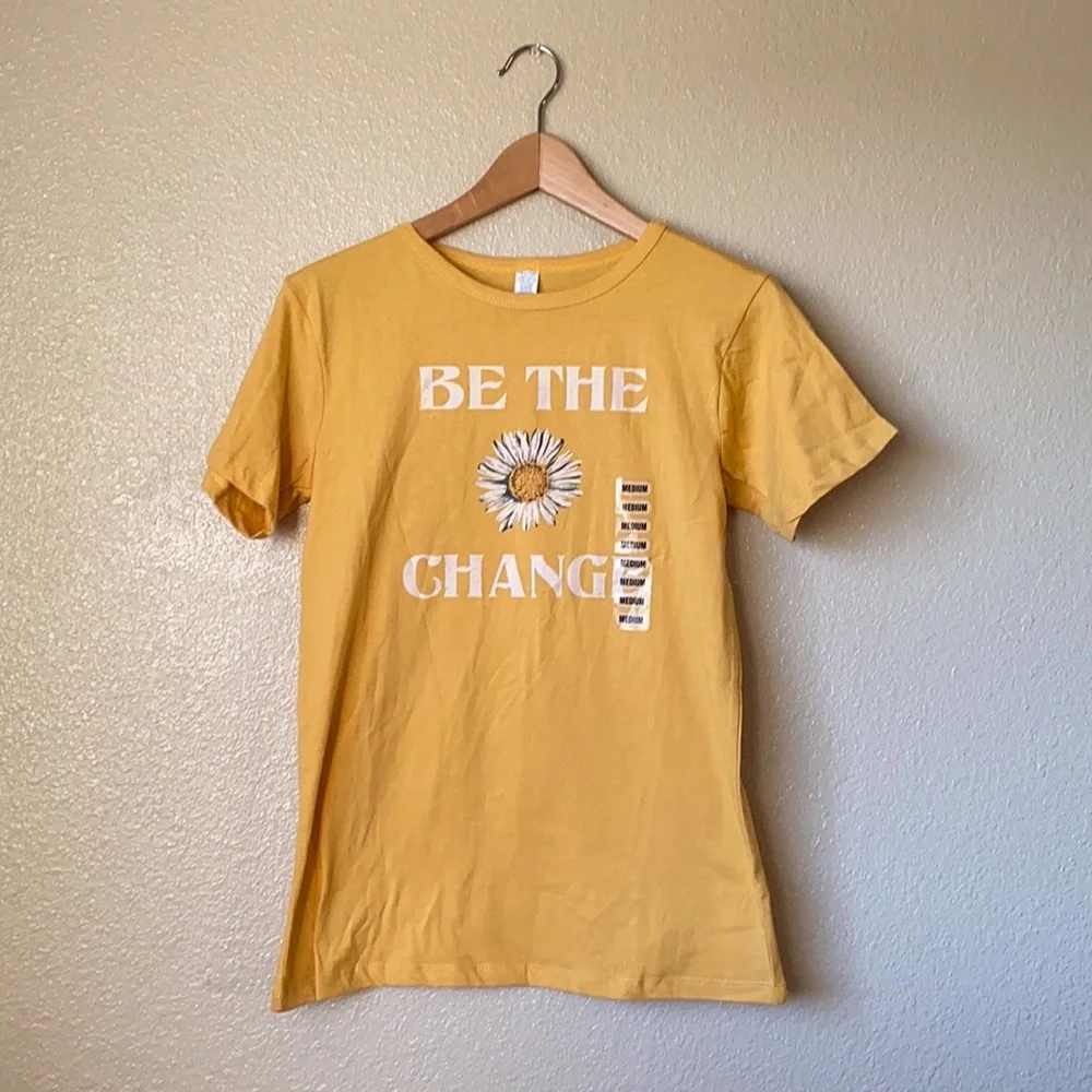 Be The Change Daisy Graphic Yellow Tee- M - Picture 2 of 6
